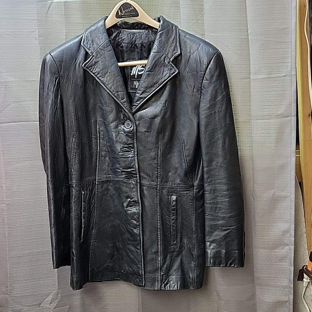MS Maxima women's black leather jacket  size med‎